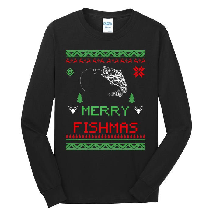 Merry Fishmas Ugly Fishing Christmas Tall Long Sleeve T-Shirt