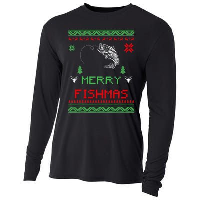 Merry Fishmas Ugly Fishing Christmas Cooling Performance Long Sleeve Crew