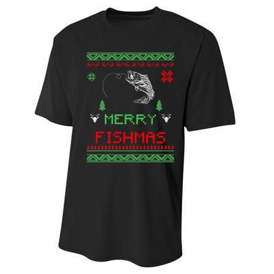 Merry Fishmas Ugly Fishing Christmas Performance Sprint T-Shirt