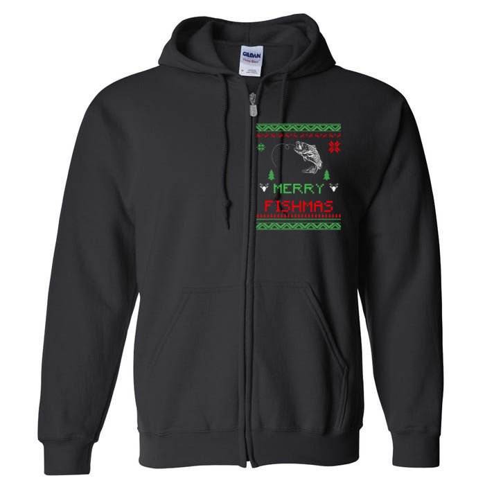 Merry Fishmas Ugly Fishing Christmas Full Zip Hoodie