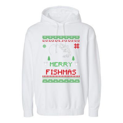 Merry Fishmas Ugly Fishing Christmas Garment-Dyed Fleece Hoodie