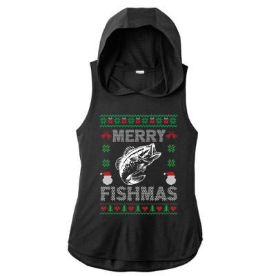 Merry Fishmas Ugly Christmas Fishing Fisher Fish Gift Ladies PosiCharge Tri-Blend Wicking Draft Hoodie Tank