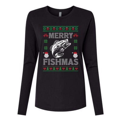 Merry Fishmas Ugly Christmas Fishing Fisher Fish Gift Womens Cotton Relaxed Long Sleeve T-Shirt