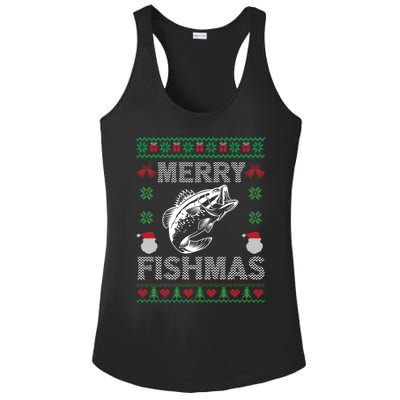 Merry Fishmas Ugly Christmas Fishing Fisher Fish Gift Ladies PosiCharge Competitor Racerback Tank