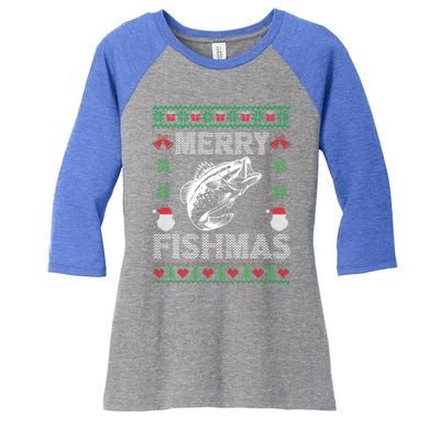 Merry Fishmas Ugly Christmas Fishing Fisher Fish Gift Women's Tri-Blend 3/4-Sleeve Raglan Shirt