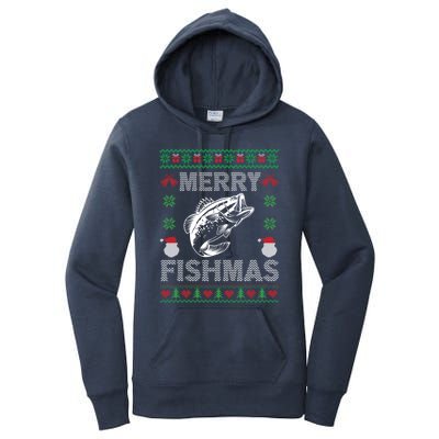 Merry Fishmas Ugly Christmas Fishing Fisher Fish Gift Women's Pullover Hoodie