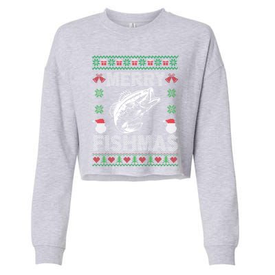 Merry Fishmas Ugly Christmas Fishing Fisher Fish Gift Cropped Pullover Crew