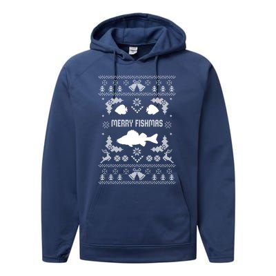 Merry Fishmas Ugly Fishing Christmas Bass Fish Xmas Gift Performance Fleece Hoodie