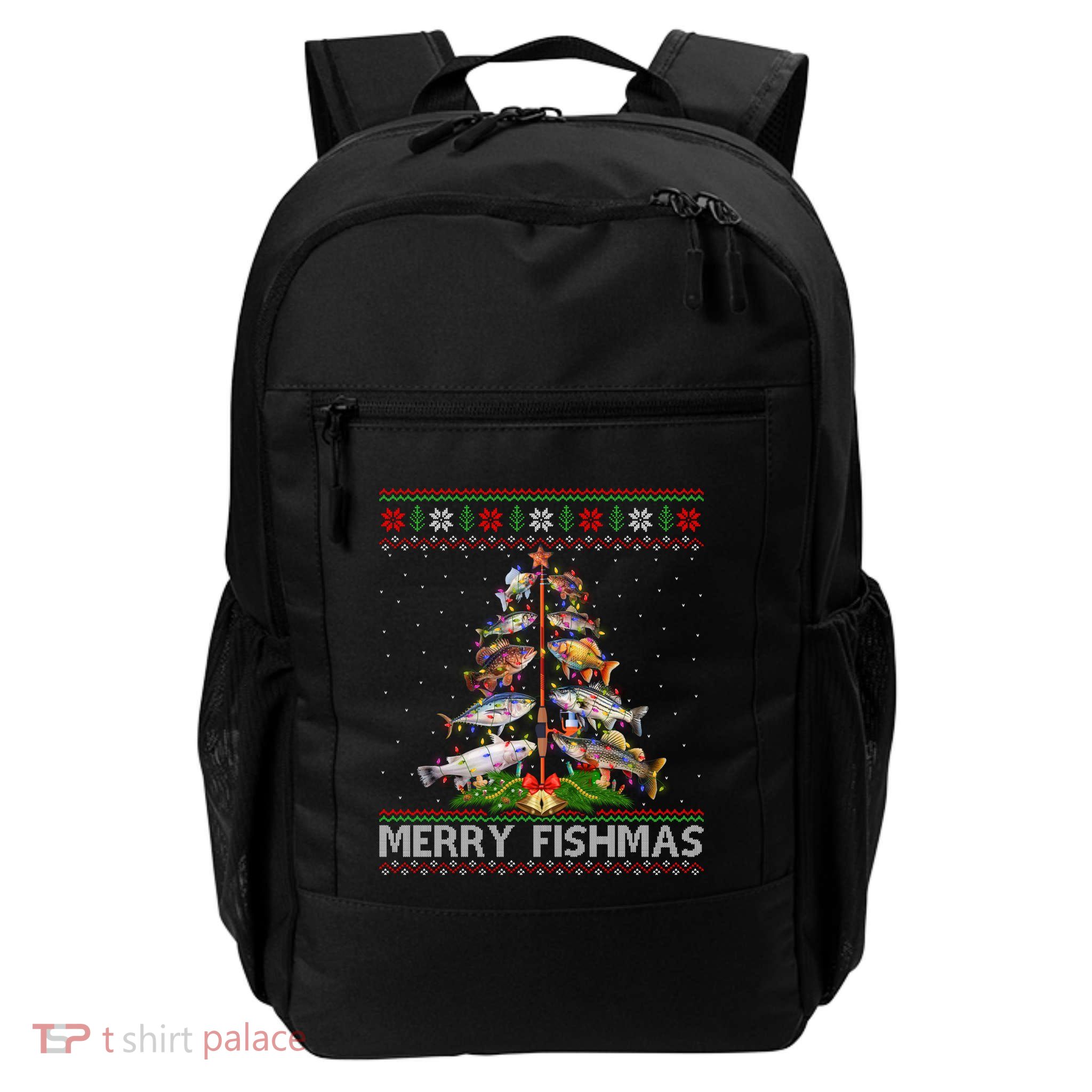 Merry Fishmas Ugly Sweater Fish Fishing Christmas Tree Gift Backpack