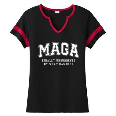 Maga Finally Unburdened By What Has Been Ladies Halftime Notch Neck Tee