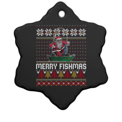 Merry Fishmas Ugly Christmas Design Gift Ceramic Star Ornament