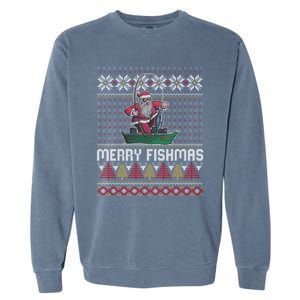 Merry Fishmas Ugly Christmas Design Gift Garment-Dyed Sweatshirt