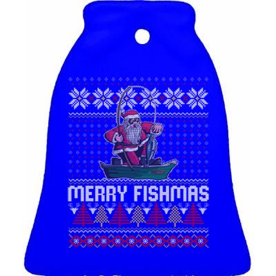 Merry Fishmas Ugly Christmas Design Gift Ceramic Bell Ornament