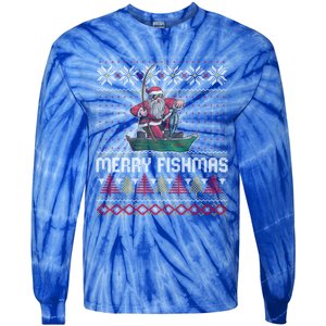 Merry Fishmas Ugly Christmas Design Gift Tie-Dye Long Sleeve Shirt