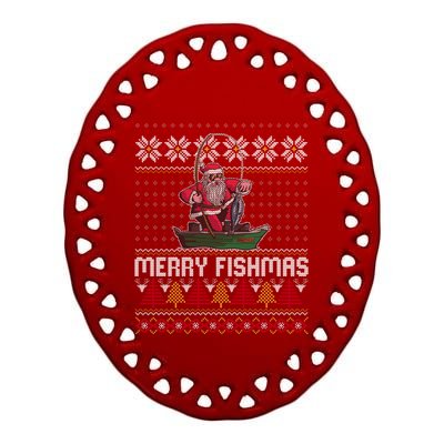 Merry Fishmas Ugly Christmas Design Gift Ceramic Oval Ornament