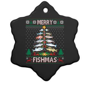 Merry Fishmas Ugly Sweater Fish Fishing Rod Christmas Tree Gift Ceramic Star Ornament