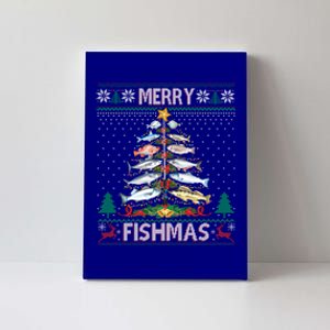 Merry Fishmas Ugly Sweater Fish Fishing Rod Christmas Tree Gift Canvas