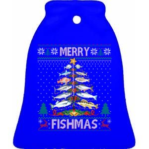 Merry Fishmas Ugly Sweater Fish Fishing Rod Christmas Tree Gift Ceramic Bell Ornament