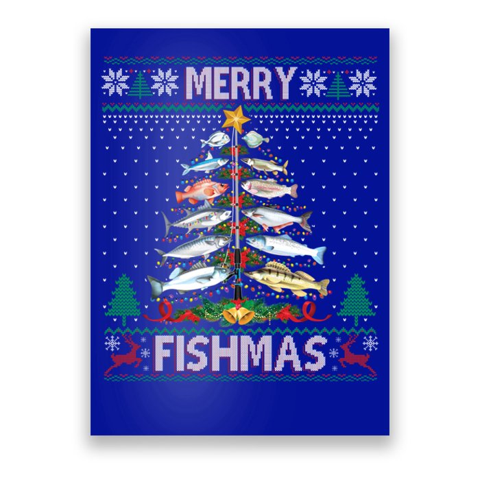 Merry Fishmas Ugly Sweater Fish Fishing Rod Christmas Tree Gift Poster