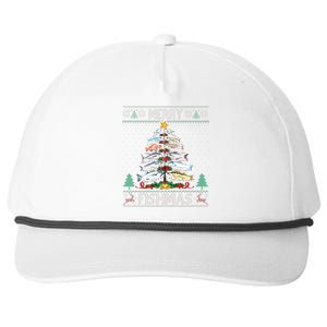 Merry Fishmas Ugly Sweater Fish Fishing Rod Christmas Tree Snapback Five-Panel Rope Hat