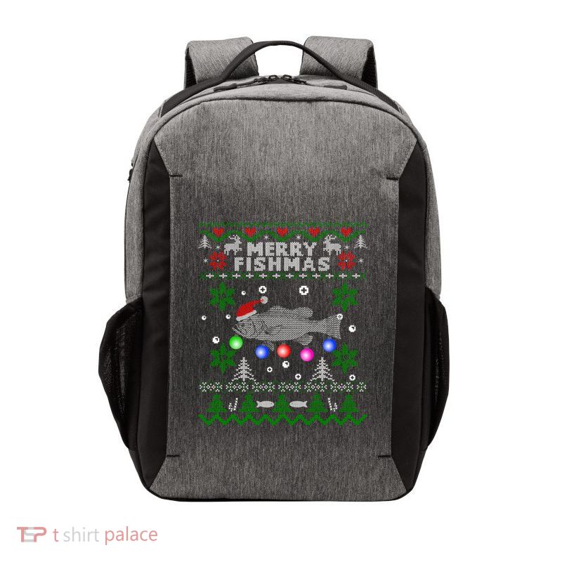 Merry Fishmas Ugly Christmas Fishing Gifts Large Mouth Bass Vector Backpack