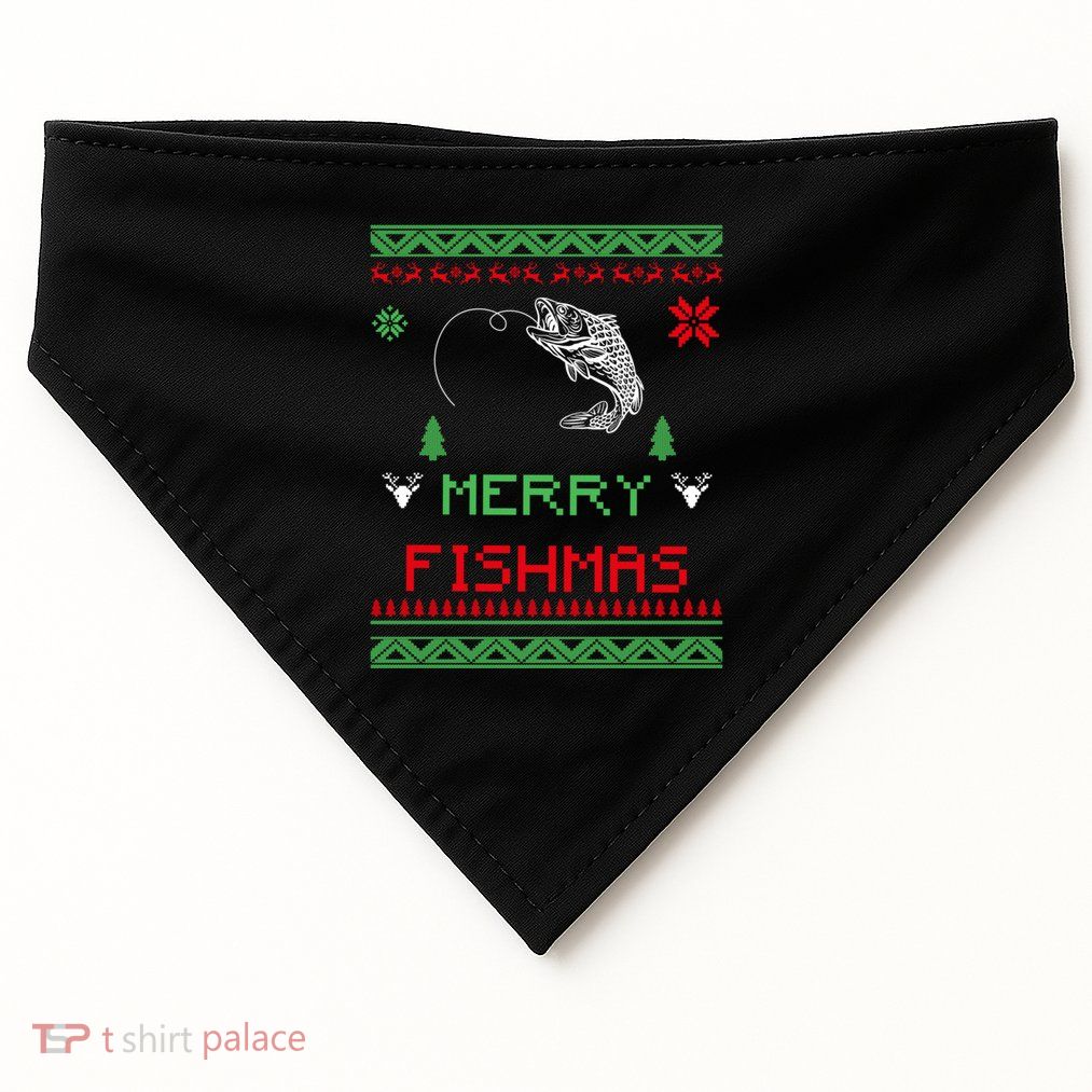 Merry Fishmas Ugly Fishing Christmas Gift USA-Made Doggie Bandana