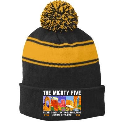 Mighty Five Utah National Parks Distressed Stripe Pom Pom Beanie