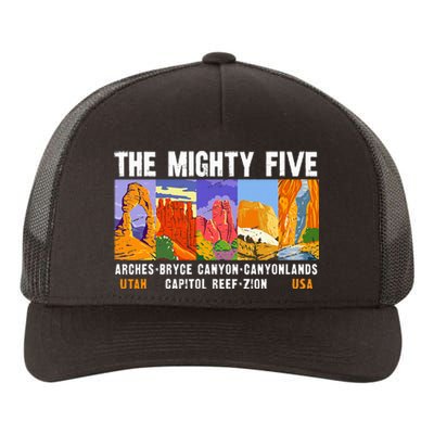 Mighty Five Utah National Parks Distressed Yupoong Adult 5-Panel Trucker Hat