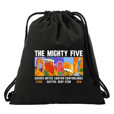 Mighty Five Utah National Parks Distressed Drawstring Bag
