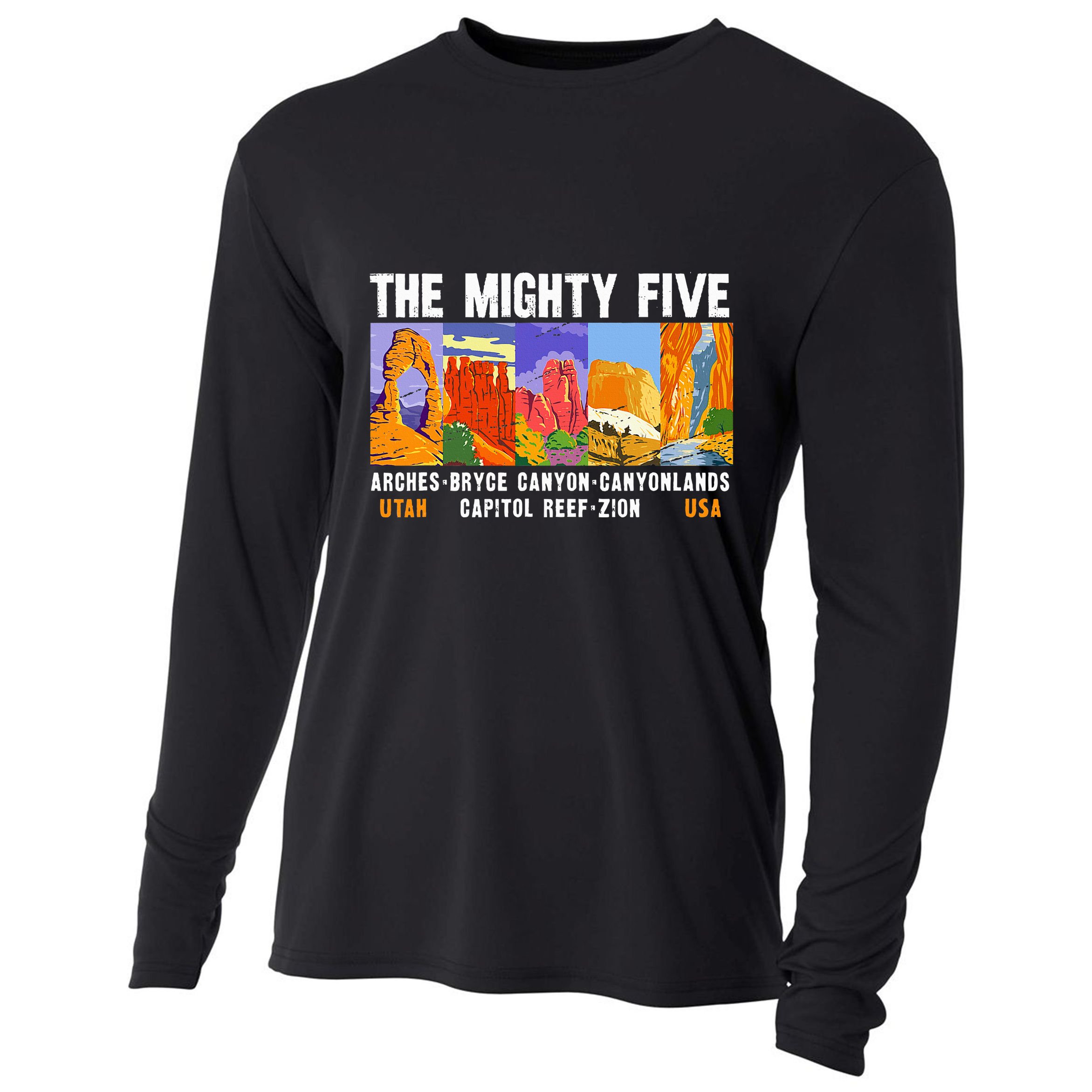 Mighty Five Utah National Parks Distressed Cooling Performance Long Sleeve Crew