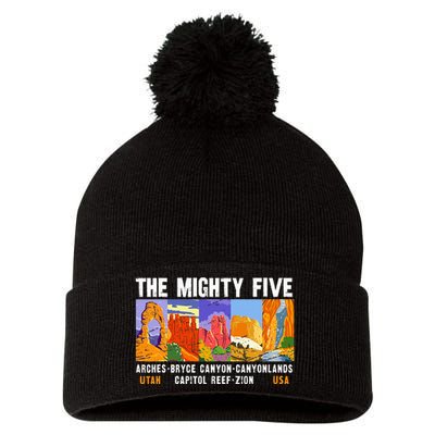 Mighty Five Utah National Parks Distressed Pom Pom 12in Knit Beanie