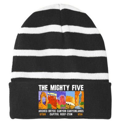 Mighty Five Utah National Parks Distressed Striped Beanie with Solid Band