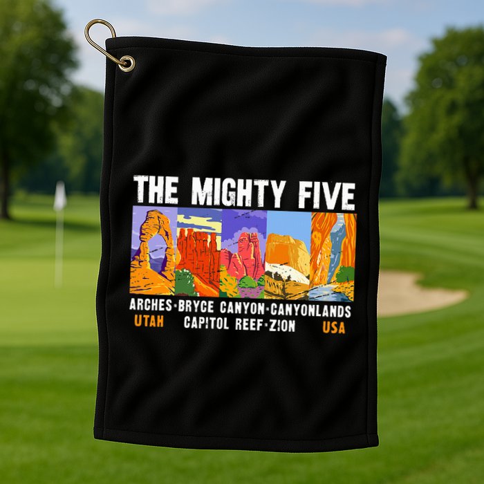 Mighty Five Utah National Parks Distressed Golf Towel