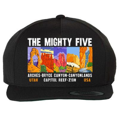 Mighty Five Utah National Parks Distressed Wool Snapback Cap