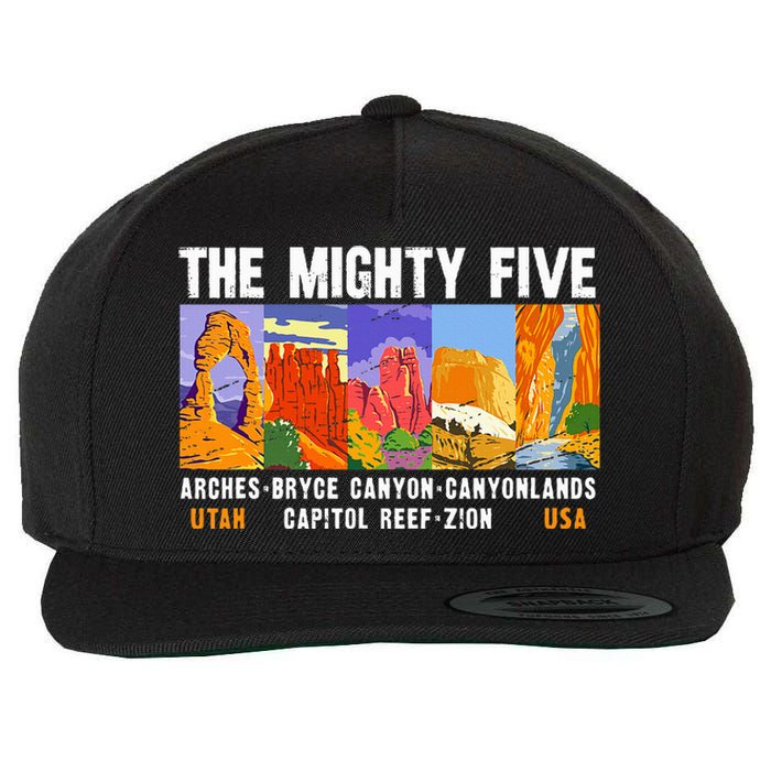 Mighty Five Utah National Parks Distressed Wool Snapback Cap