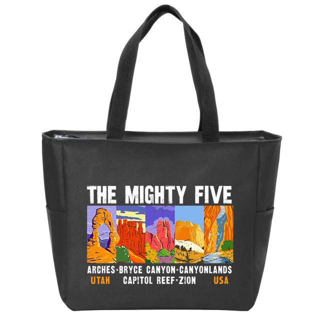 Mighty Five Utah National Parks Distressed Zip Tote Bag