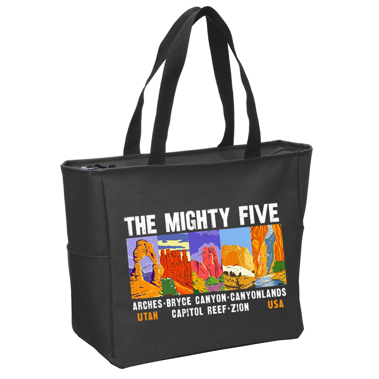 Mighty Five Utah National Parks Distressed Zip Tote Bag