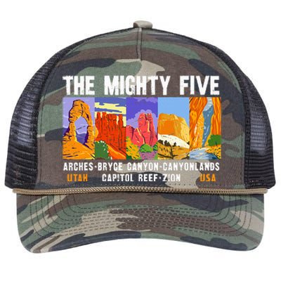 Mighty Five Utah National Parks Distressed Retro Rope Trucker Hat Cap