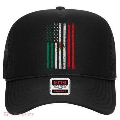 Mexico Flag USA American Mexican Independence Day High Crown Mesh Back Trucker Hat