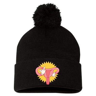 Middle Finger Uterus Pom Pom 12in Knit Beanie
