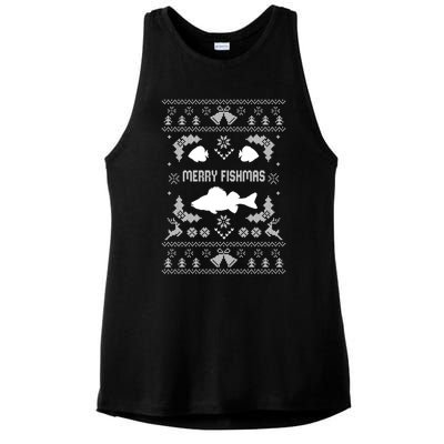 Merry Fishmas Ugly Fishing Christmas Bass Fish Xmas Funny Gift Ladies PosiCharge Tri-Blend Wicking Tank