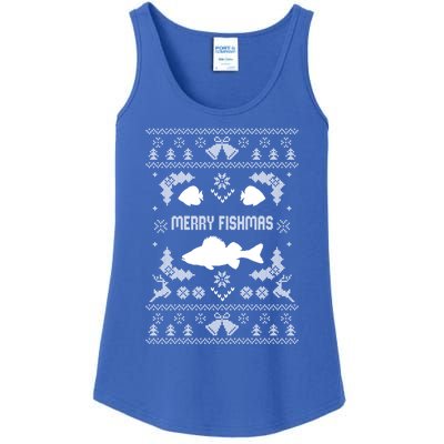 Merry Fishmas Ugly Fishing Christmas Bass Fish Xmas Funny Gift Ladies Essential Tank