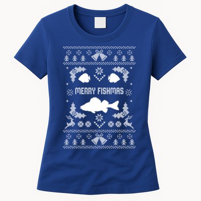 Merry Fishmas Ugly Fishing Christmas Bass Fish Xmas Funny Gift Women's T-Shirt