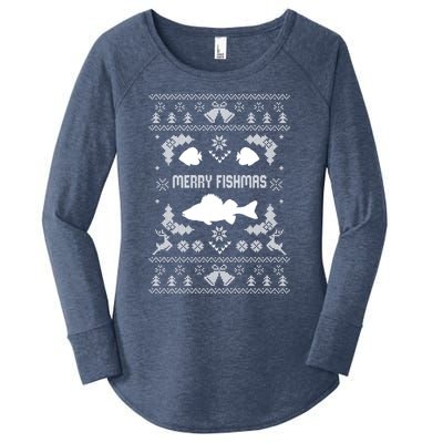 Merry Fishmas Ugly Fishing Christmas Bass Fish Xmas Funny Gift Women's Perfect Tri Tunic Long Sleeve Shirt