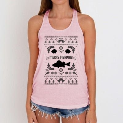 Merry Fishmas Ugly Fishing Christmas Bass Fish Xmas Funny Gift Women's Knotted Racerback Tank