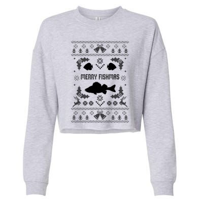 Merry Fishmas Ugly Fishing Christmas Bass Fish Xmas Funny Gift Cropped Pullover Crew