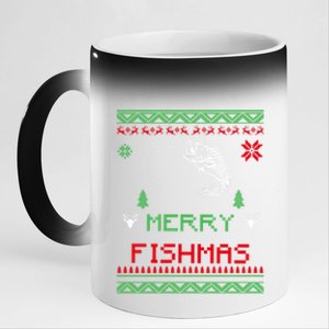 Merry Fishmas Ugly Fishing Christmas Gift 11oz Black Color Changing Mug