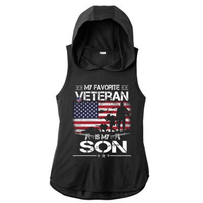 My Favorite Veteran Is My Son Meaningful Gift Flag Father Veterans Day Gift Ladies PosiCharge Tri-Blend Wicking Draft Hoodie Tank