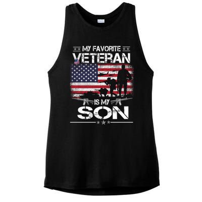 My Favorite Veteran Is My Son Meaningful Gift Flag Father Veterans Day Gift Ladies PosiCharge Tri-Blend Wicking Tank