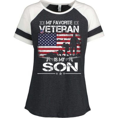 My Favorite Veteran Is My Son Meaningful Gift Flag Father Veterans Day Gift Enza Ladies Jersey Colorblock Tee